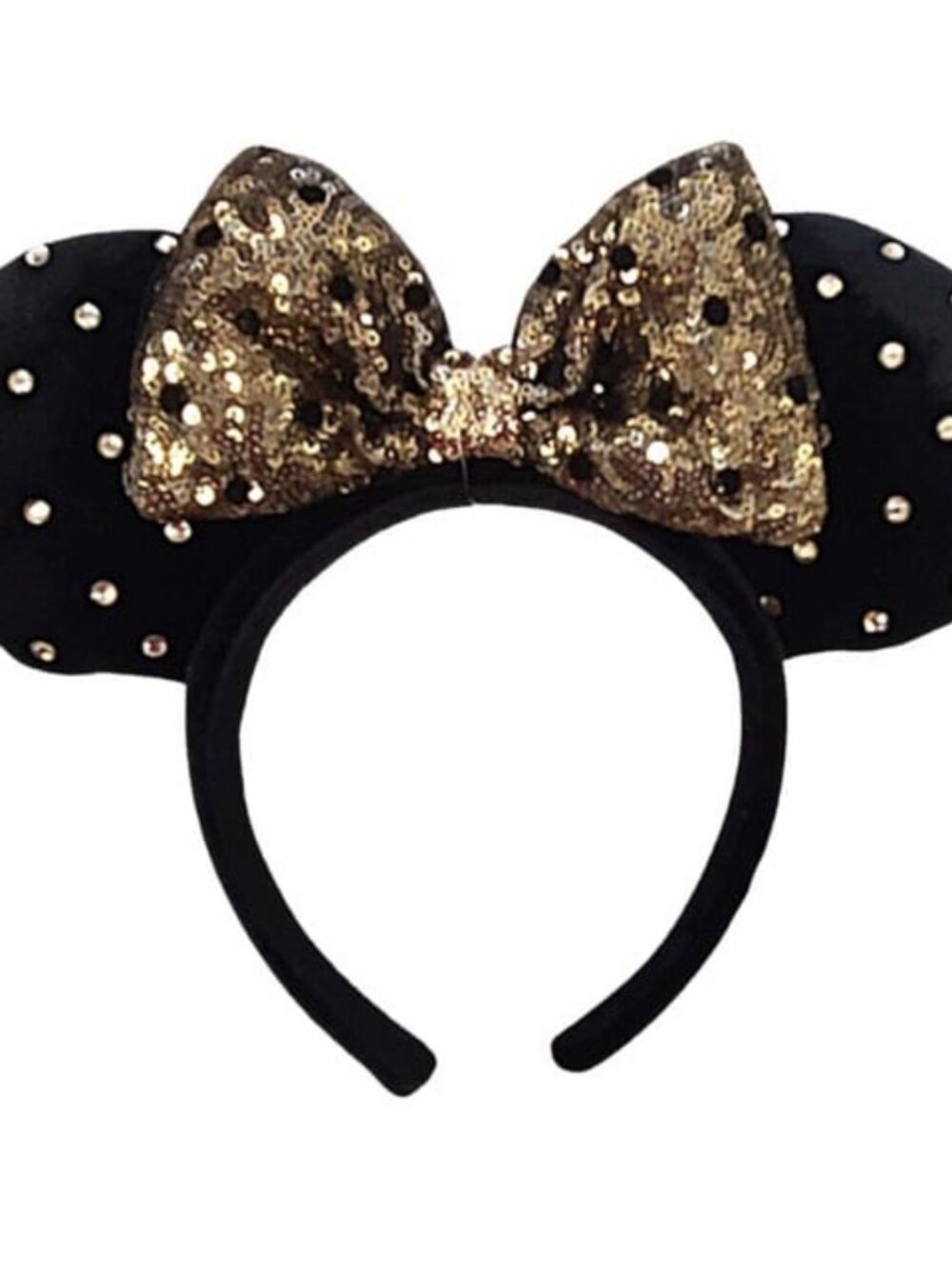 Disney Parks Black Velvet Gold Sequin Polka Dot Exclusive Ears Headband
